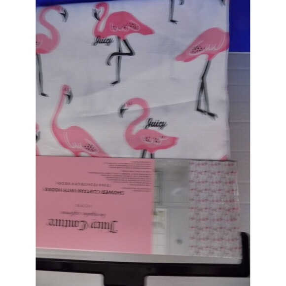 NEW Juicy Couture Flamingo Shower Curtain Set Florida Fabric Tropical - Picture 4 of 6